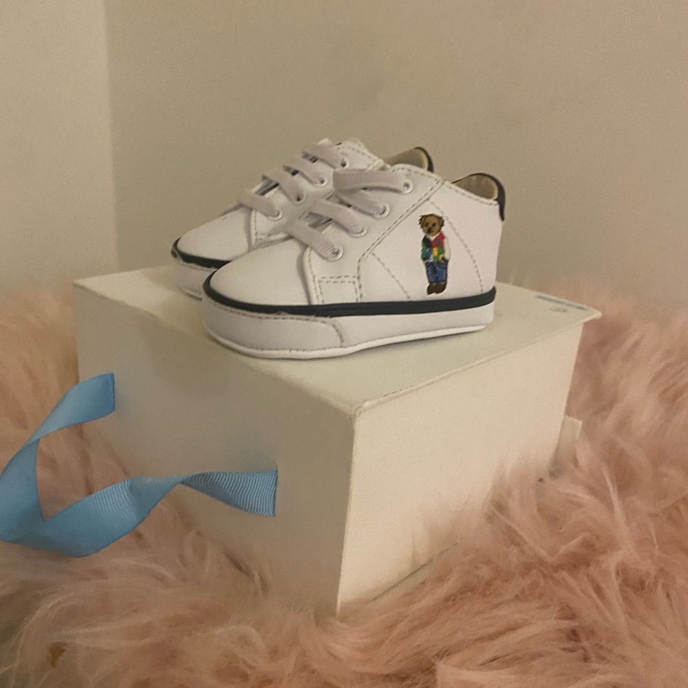 White Kids Shoes with Bear Design